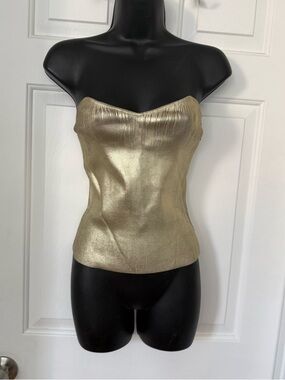 Gold Strapless Knit Tank Top Stich+Feather Sz S